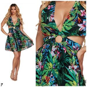Lilly’s Kloset Tropical Floral Cutout Fit and Flare Dress